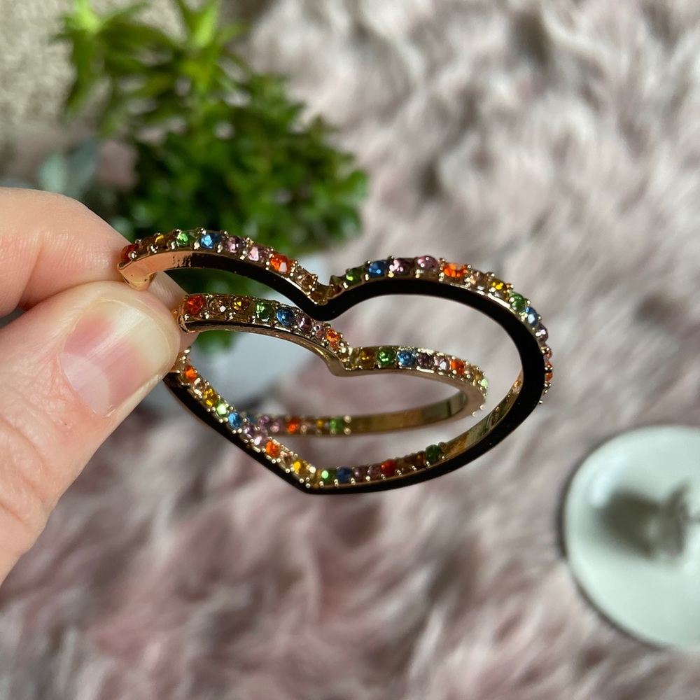Multicolor Rhinestone Heart Statement Earrings - Picture 16 of 16